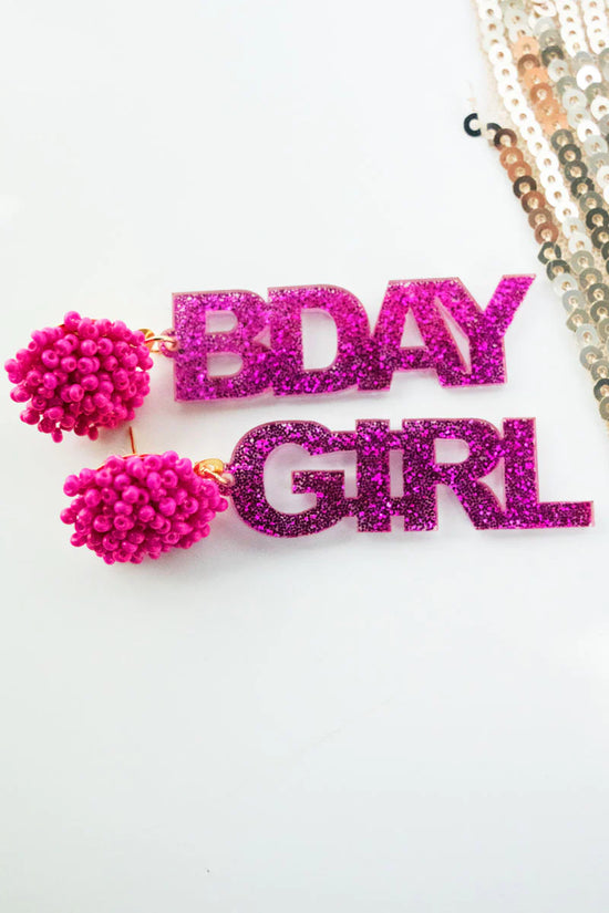 FUCHSIA BDAY GIRL ACRYLIC EARRINGS