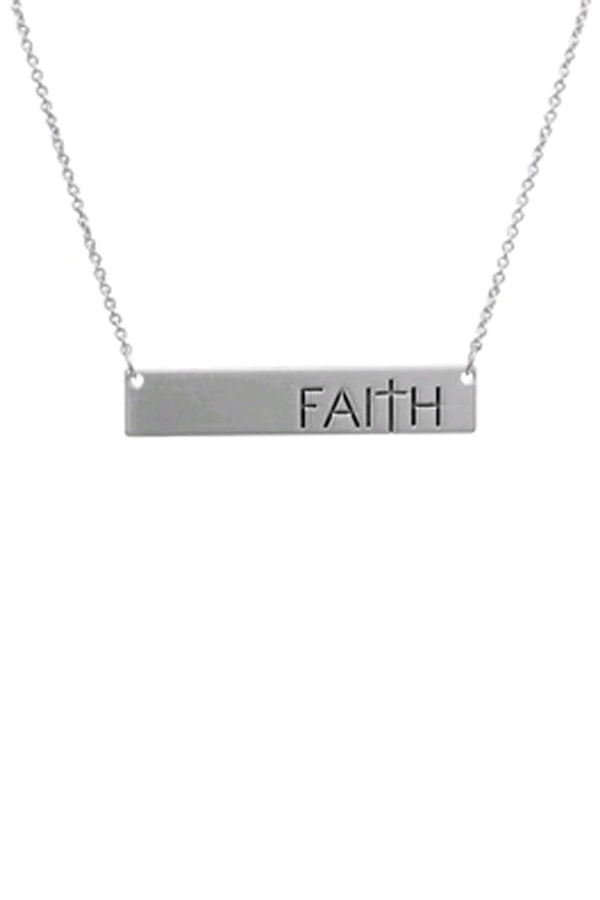 MATTE SILVERTONE 'FAITH' BAR NECKLACE