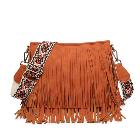 Load image into Gallery viewer, Sadie Suede Fringe Crossbody w/ Guitar Strap

