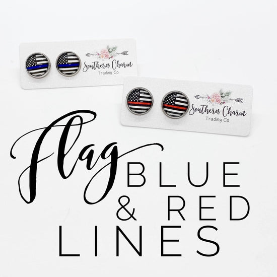 Load image into Gallery viewer, American Flag Thin Blue Line Earrings
