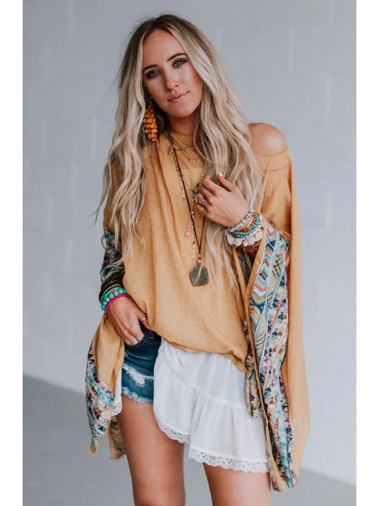 Fallon Embroidered Sleeve Poncho - Mustard