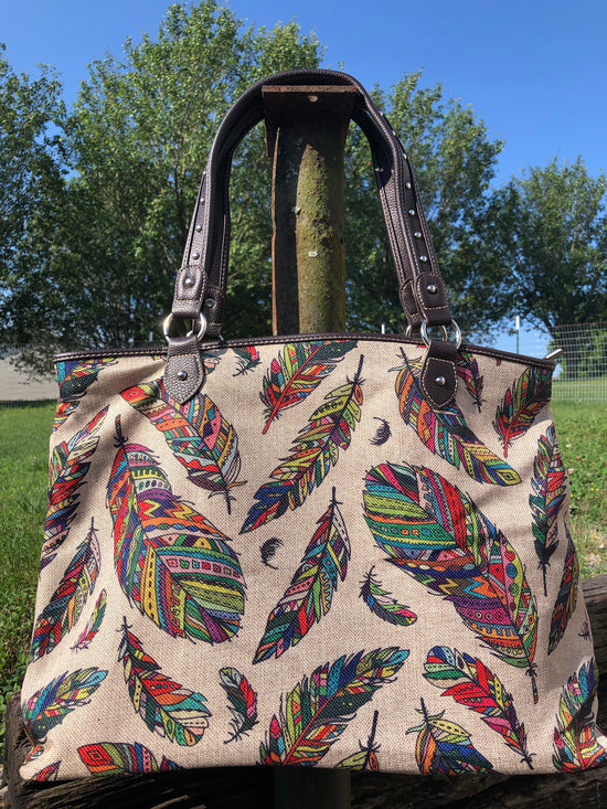 Montana West Feather Canvas Tote