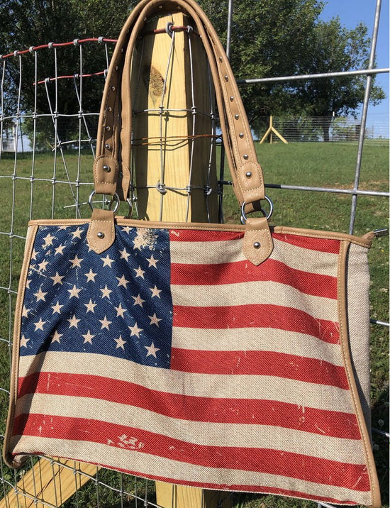 Load image into Gallery viewer, Montana West American Flag Canvas Tote
