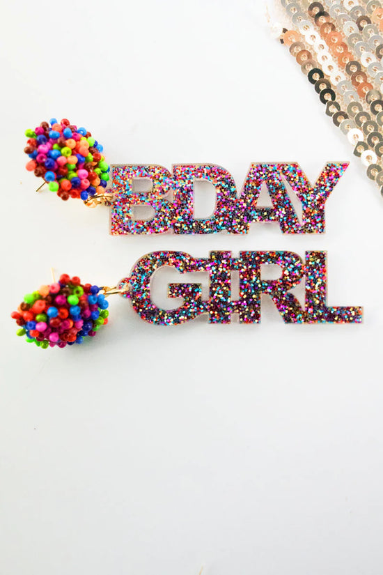 Load image into Gallery viewer, MULTI COLOR BDAY GIRL ACRYLIC EARRINGS
