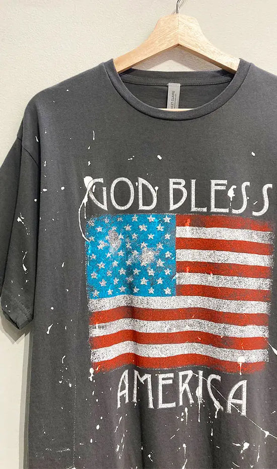 God Bless America Spattered Dyed Tee