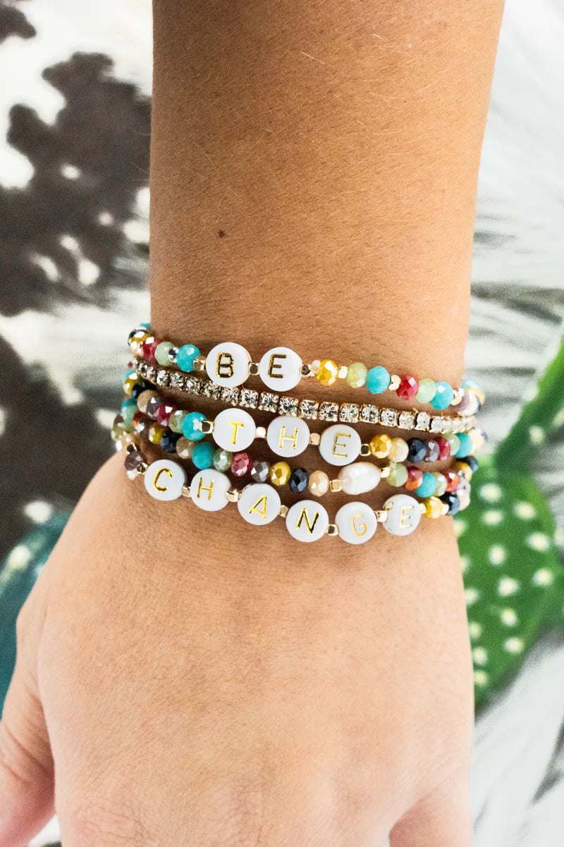 BE THE CHANGE MULTI BEAD AND TENNIS BRACELET SET